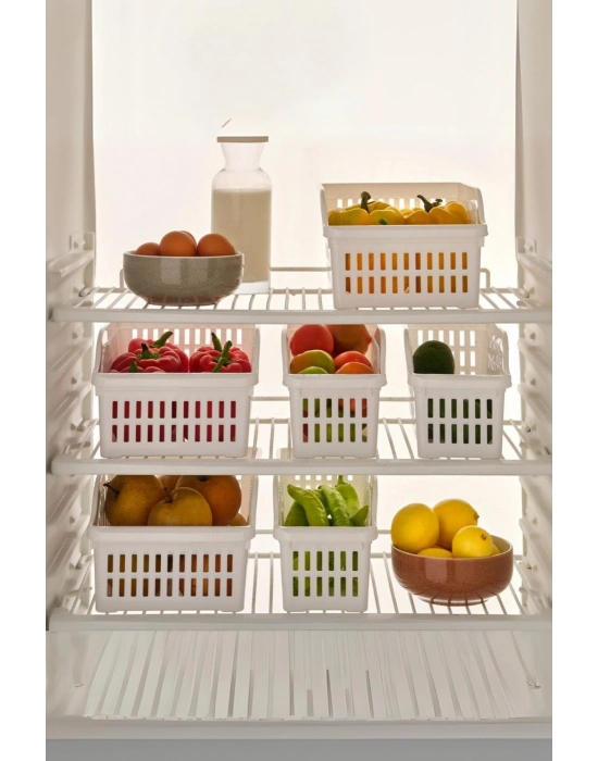 6’lı Buzdolabı Organizeri Düzenleyici Çok Amaçlı Dolap Düzenleyici Beyaz 12x30x14 cm