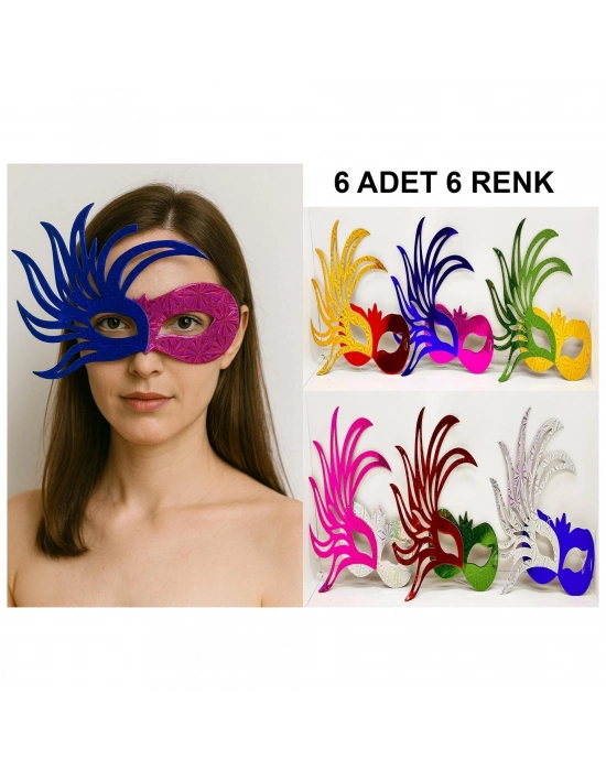 6’lı Çift Renkli Venedik Karton Parti Maskesi Seti