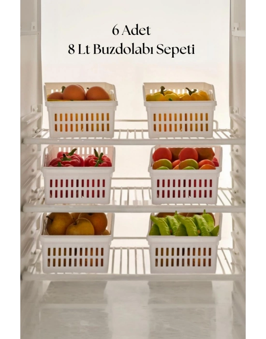 6’lı Geniş Buzdolabı Organizeri Düzenleyici Çok Amaçlı Dolap Düzenleyici Beyaz 20x30x14 cm