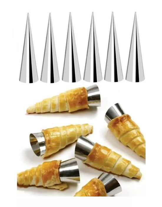 6’lı Paslanmaz Çelik Korne Huni Kalıbı Kruvasan Tatlı Pasta Şekillendirici