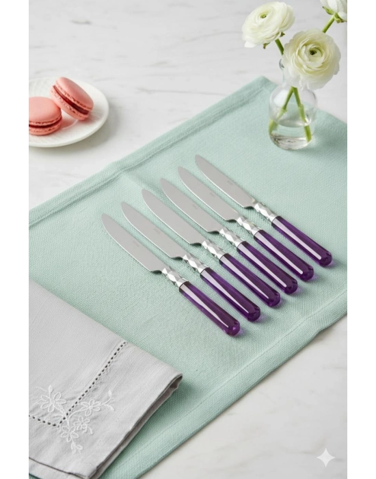6’lı Paslanmaz Çelik Mor Tatlı Bıçağı Seti