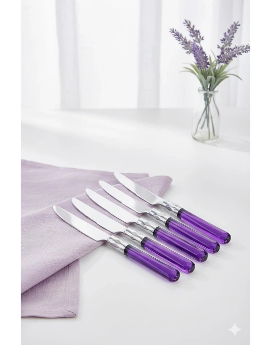 6’lı Paslanmaz Çelik Mor Tatlı Bıçağı Seti