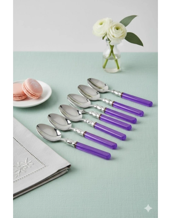 6’lı Paslanmaz Çelik Mor Tatlı Kaşığı Seti