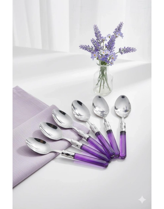 6’lı Paslanmaz Çelik Mor Tatlı Kaşığı Seti