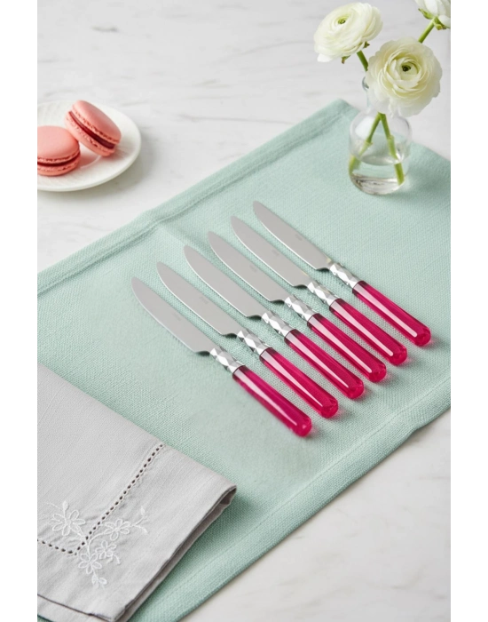 6’lı Paslanmaz Çelik Pembe Tatlı Bıçağı Seti