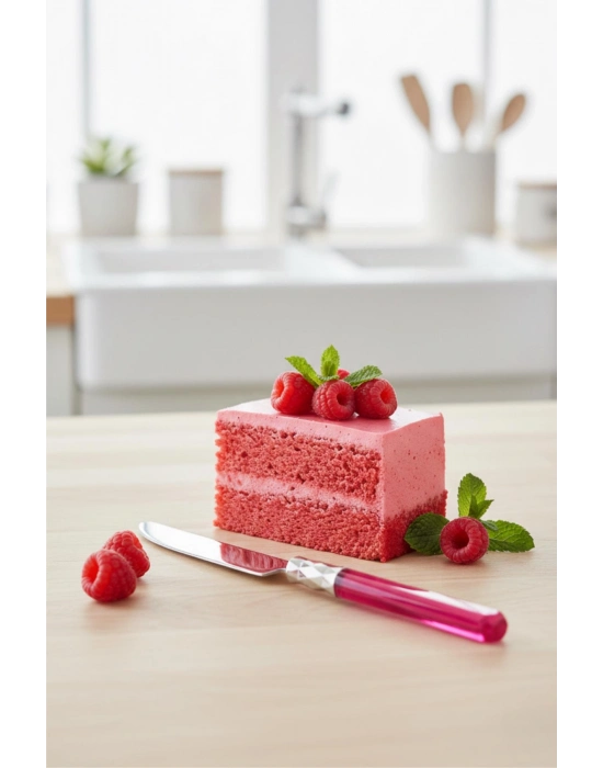 6’lı Paslanmaz Çelik Pembe Tatlı Bıçağı Seti