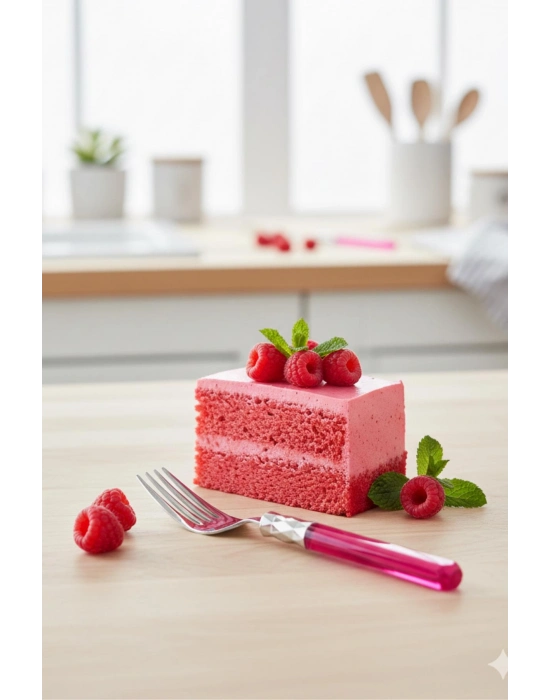 6’lı Paslanmaz Çelik Pembe Tatlı Çatalı Seti