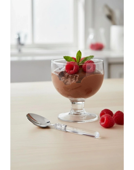 6’lı Paslanmaz Çelik Şeffaf Tatlı Kaşığı Seti