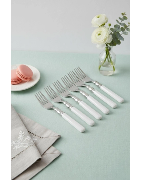 6’lı Paslanmaz Çelik Soft Beyaz Yemek Çatalı Seti