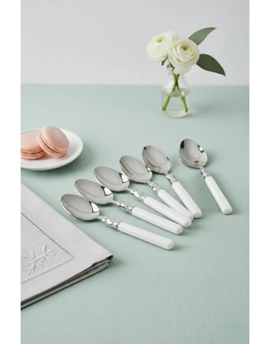 6’lı Paslanmaz Çelik Soft Beyaz Yemek Kaşığı Seti