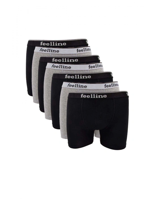 7 adet Feelline Siyah ve Gri Pamuklu Doğal Likralı Erkek Boxer