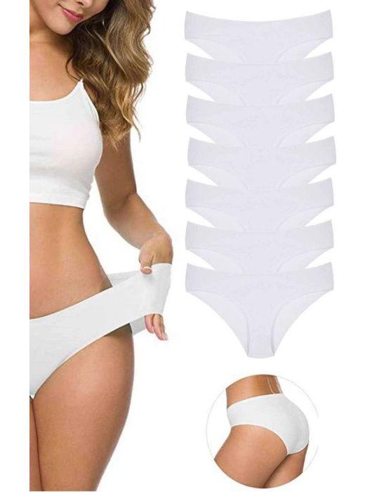 7 Adet Kadın Dikişsiz Lazer Kesim Esnek İz yapmayan Külot Beyaz