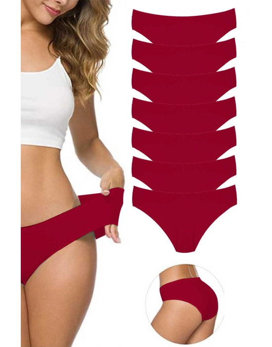 7 Adet Kadın Dikişsiz Lazer Kesim Esnek İz yapmayan Külot Bordo