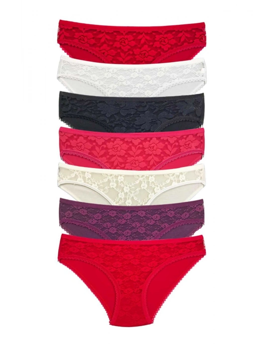 7 Adet Önü Dantelli Transparan Kadın Slip Külot S1