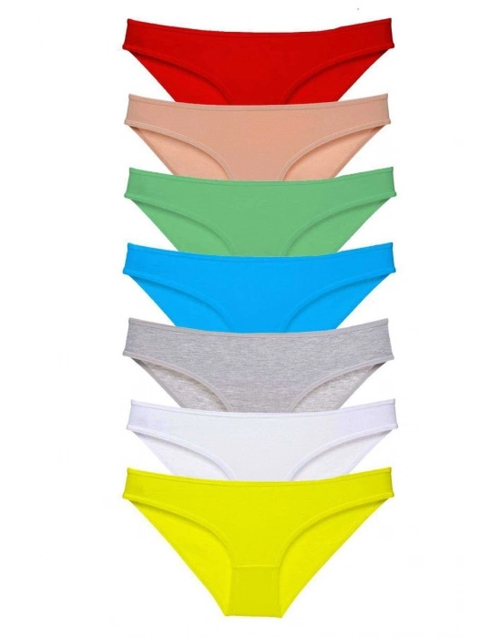 7 adet Süper Eko Set Likralı Kadın Slip Külot Çok Renkli