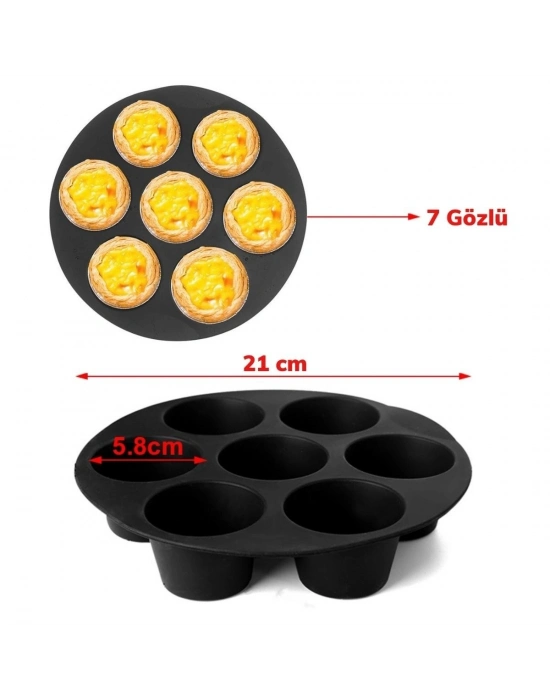 ®  7 Gözlü Silikon Çok Amaçlı Airfryer Muffin Cupcake Kek ve Çörek Pişirme Kalıbı