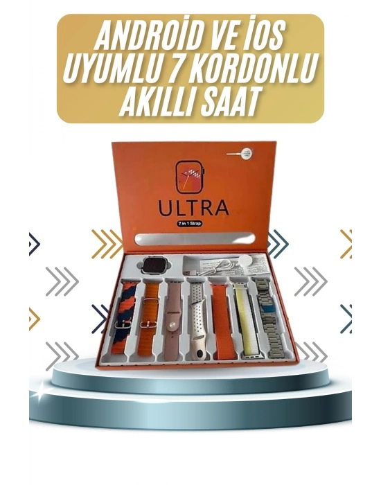 ® 7 Kordonlu Akıllı Saat Plastik Kordon Hasır Kordon Çelik Kordon