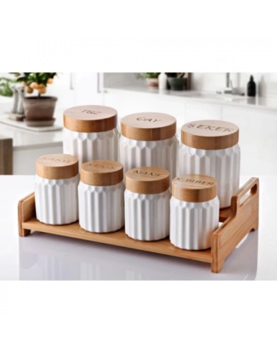 7li Bambu Kapak Standlı Baharat Seti
