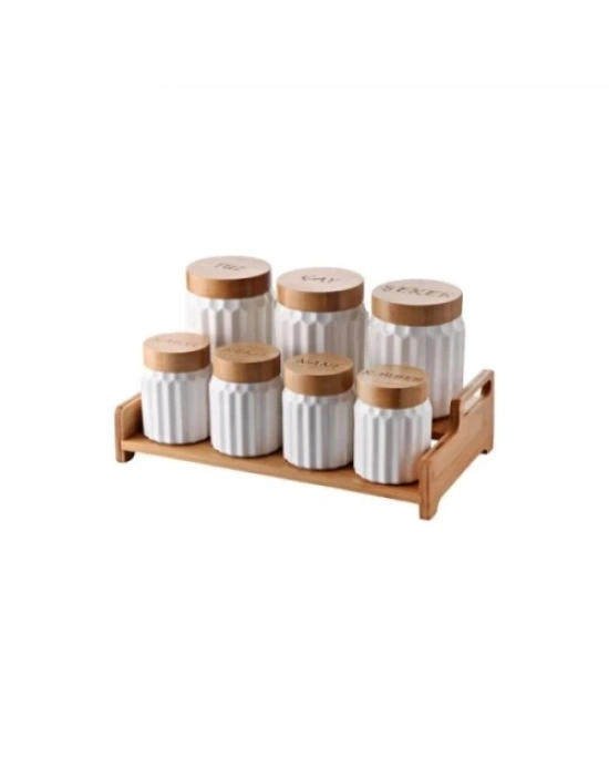 7li Bambu Kapak Standlı Baharat Seti