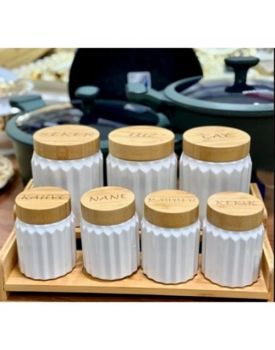 7li Bambu Kapak Standlı Baharat Seti