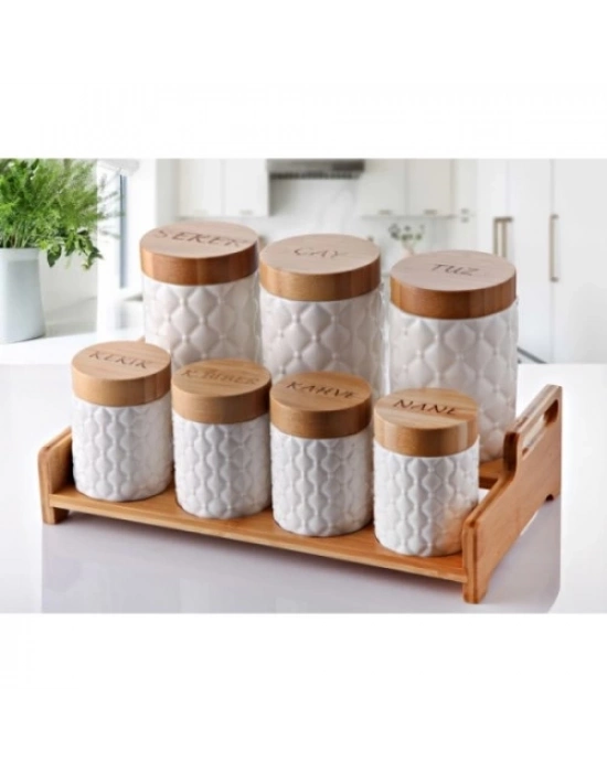 7li Bambu Kapak Standlı Baharat Seti Model 2