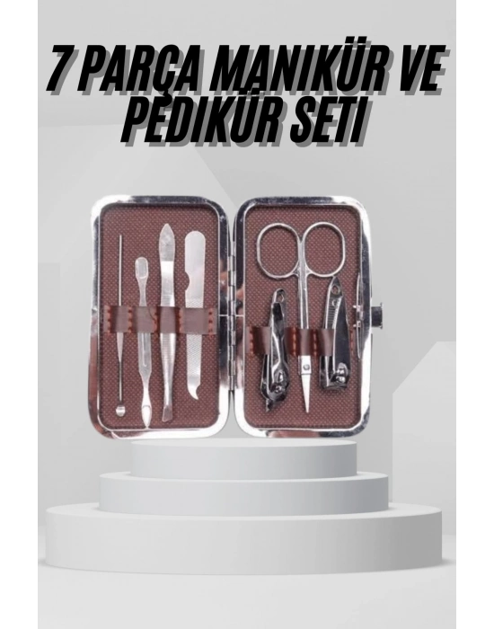 7 Parça Paslanmaz Çelik Manikür ve Pedikür Seti Çantalı Profesyonel