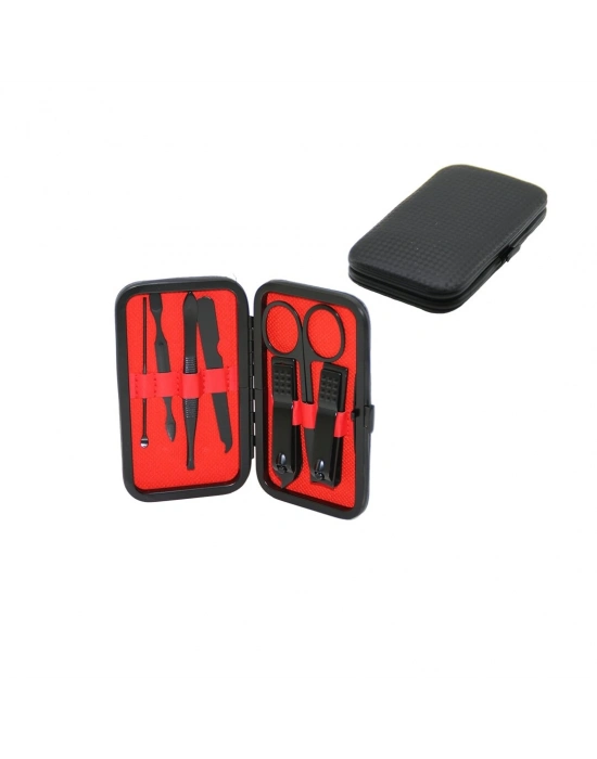 7 Pcs - Siyah Manikür - Pedikür Seti Siyah Cüzdan Modeli Çantalı