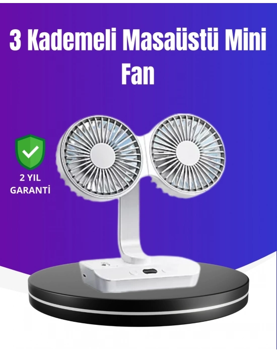 720° Döner Çift Taraflı Masaüstü Vantilatör – USB Şarjlı Sessiz Fan