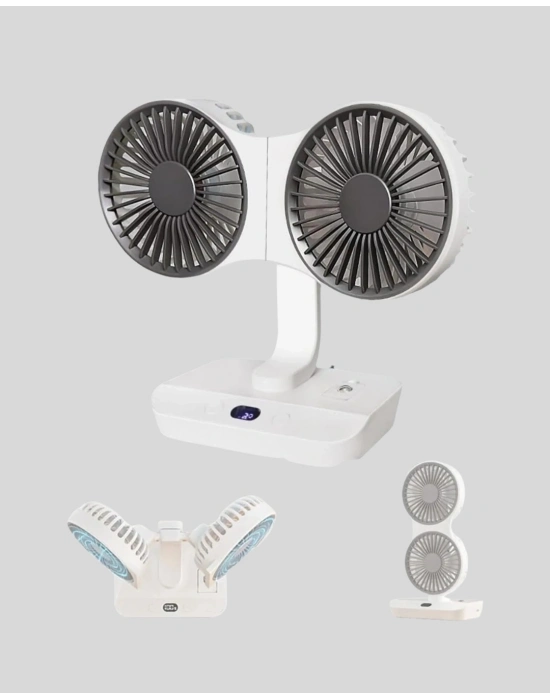 720° Döner Çift Taraflı Masaüstü Vantilatör – USB Şarjlı Sessiz Fan