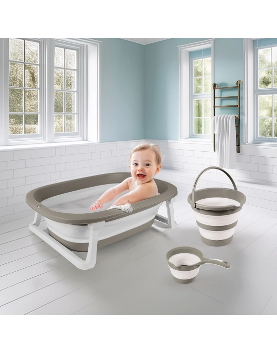 7273 KATLANABİLİR ÜÇLÜ BEBEK BANYO SETİ STONE GRİ