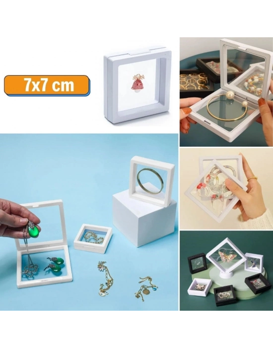 ®  7x7 cm Standlı 3D Takı Ziynet Hatıra Koleksiyon Saklama Kutusu Şeffaf Film Çerçevesi