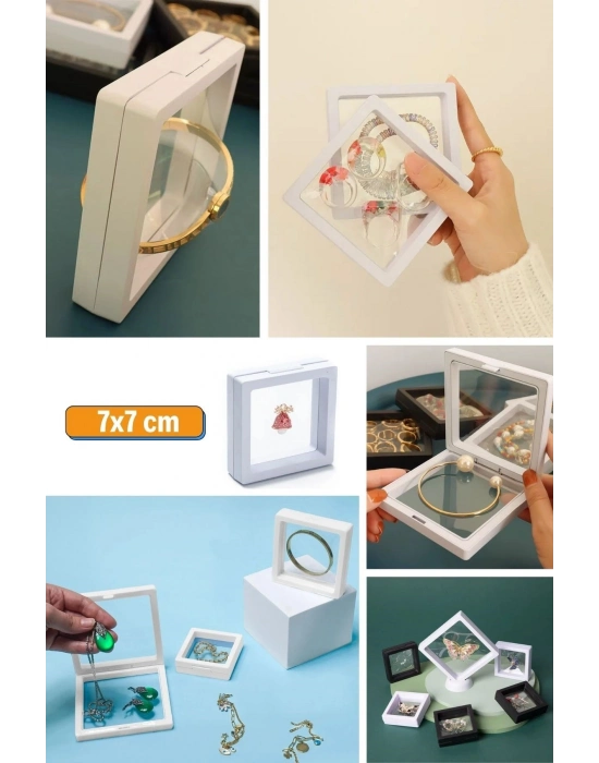 ®  7x7 cm Standlı 3D Takı Ziynet Hatıra Koleksiyon Saklama Kutusu Şeffaf Film Çerçevesi