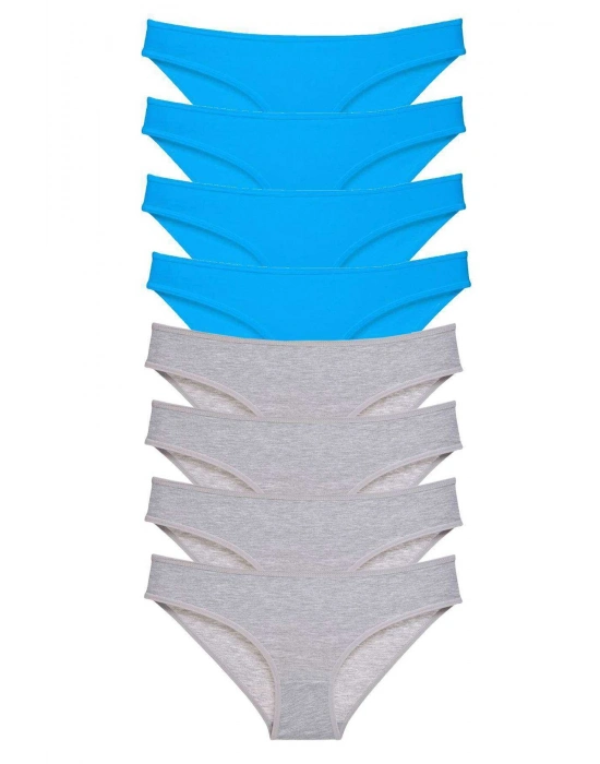 8 adet Eko Set Likralı Kadın Slip Külot Gri ve Mavi