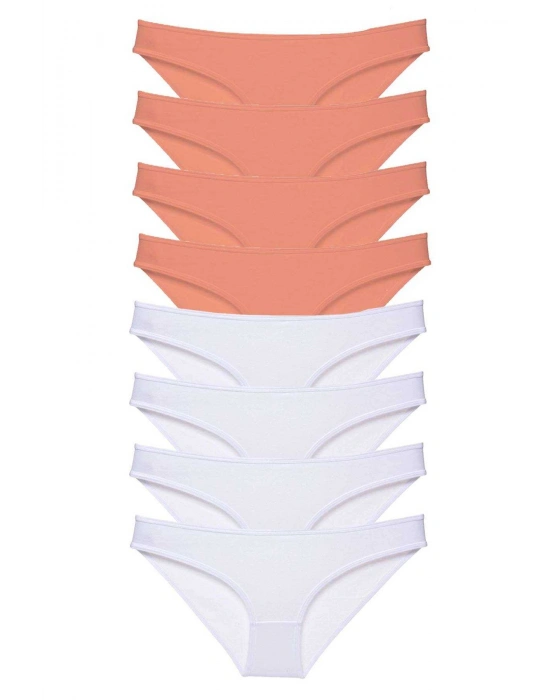 8 adet Eko Set Likralı Kadın Slip Külot Pudra Beyaz