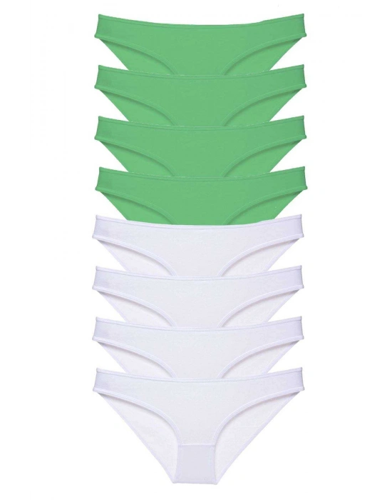 8 adet Eko Set Likralı Kadın Slip Külot Yeşil Beyaz