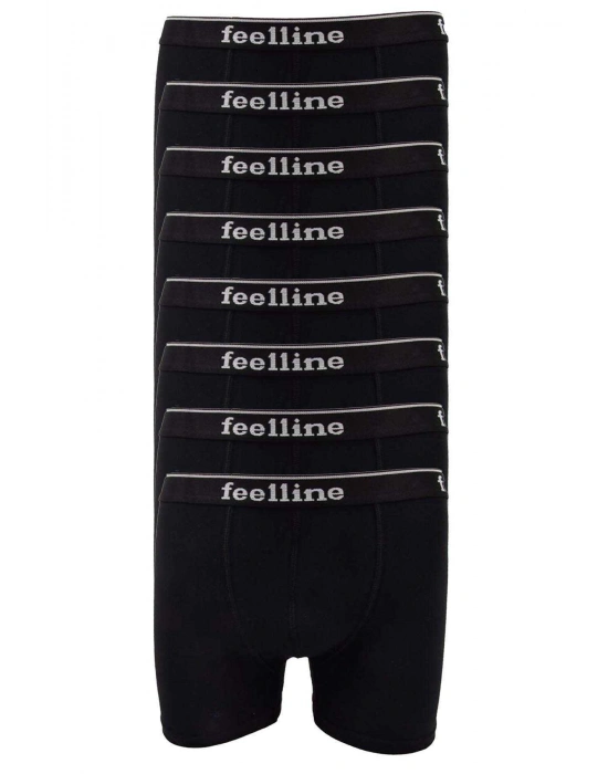 8 adet Feelline Siyah Pamuklu Doğal Likralı Erkek Boxer