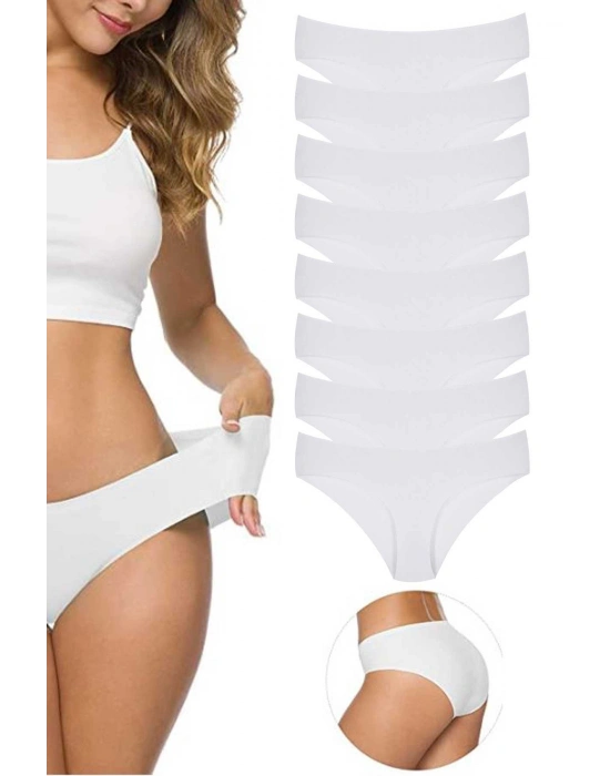 8 Adet Kadın Dikişsiz Lazer Kesim Esnek İz yapmayan Külot Beyaz