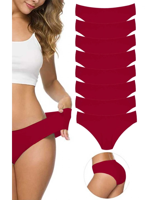 8 Adet Kadın Dikişsiz Lazer Kesim Esnek İz yapmayan Külot Bordo