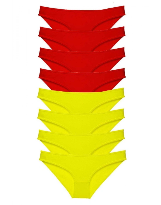 8 adet Süper Eko Set Likralı Kadın Slip Külot Sarı Kırmızı