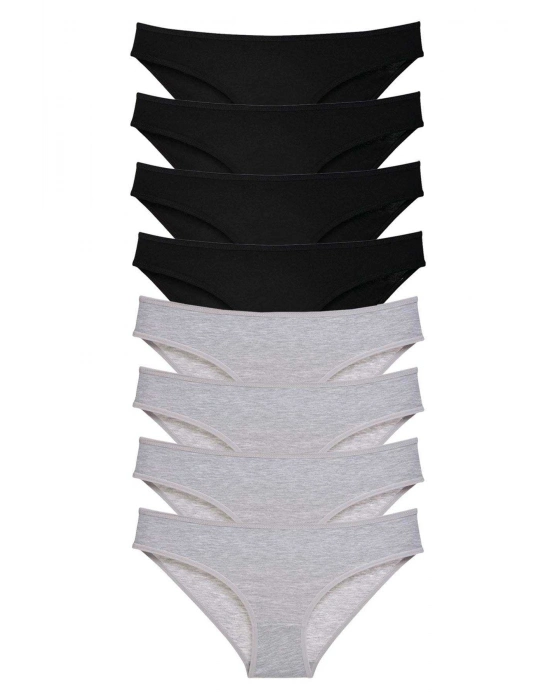 8 adet Süper Eko Set Likralı Kadın Slip Külot Siyah Gri