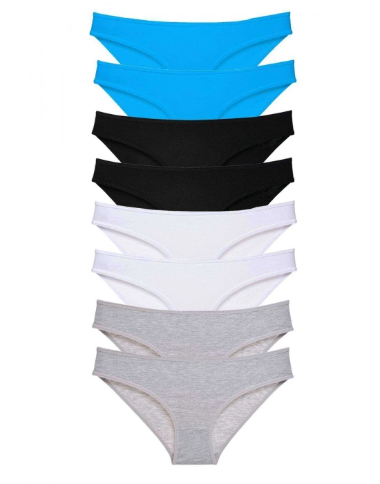 8 adet Süper Eko Set Likralı Kadın Slip Külot Siyah Gri Beyaz Mavi
