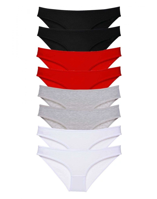 8 adet Süper Eko Set Likralı Kadın Slip Külot Siyah Kırmızı Gri Beyaz