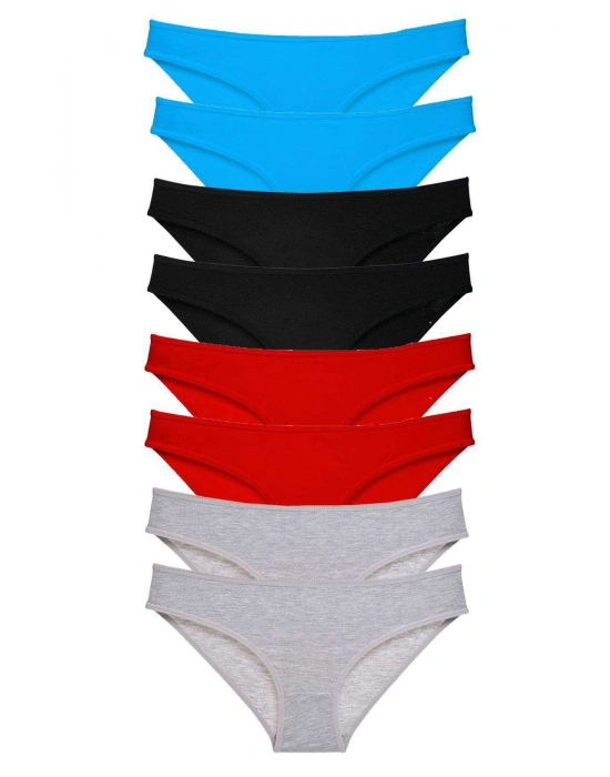 8 adet Süper Eko Set Likralı Kadın Slip Külot Siyah Kırmızı Gri Mavi
