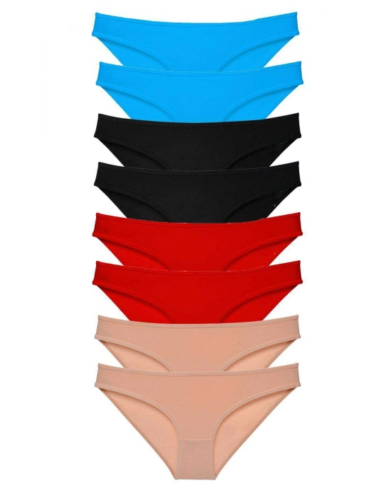 8 adet Süper Eko Set Likralı Kadın Slip Külot Siyah Kırmızı Ten Mavi