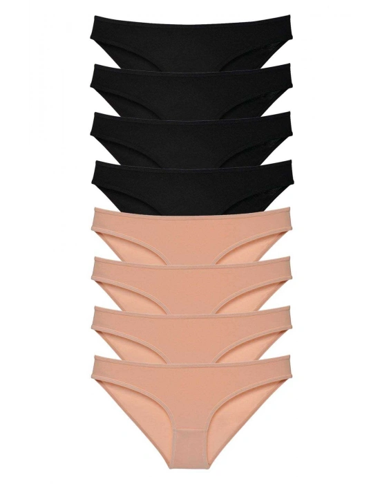 8 adet Süper Eko Set Likralı Kadın Slip Külot Siyah Ten