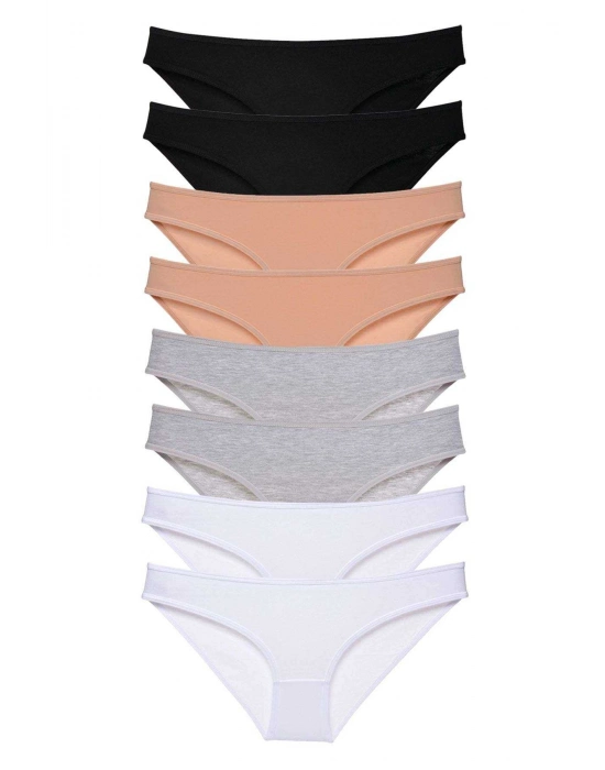 8 adet Süper Eko Set Likralı Kadın Slip Külot Siyah Ten Gri Beyaz