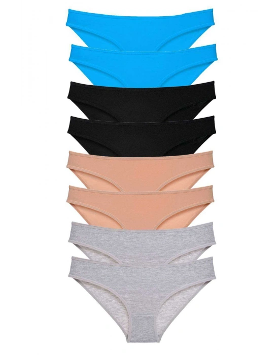 8 adet Süper Eko Set Likralı Kadın Slip Külot Siyah Ten Gri Mavi