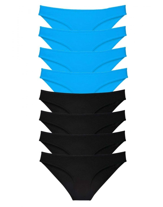 8 adet Süper Eko Set Likralı Kadın Slip Külot Siyah ve Mavi