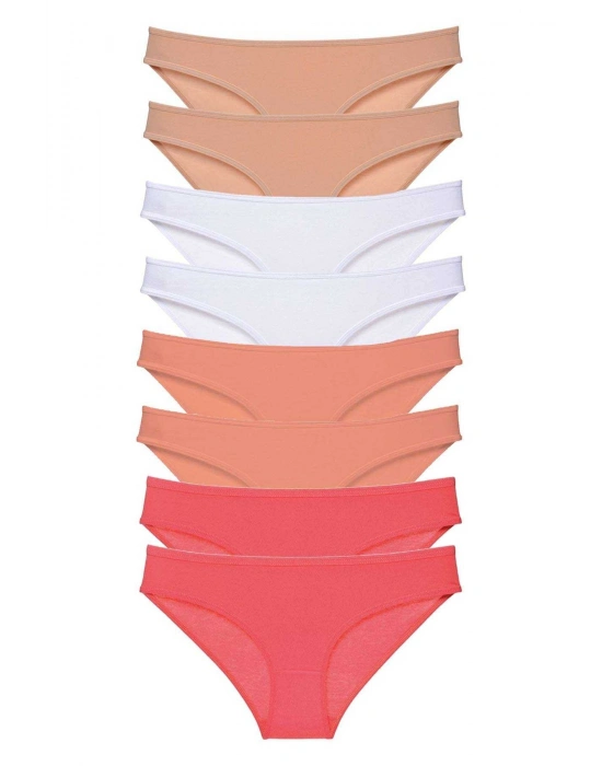 8 adet Süper Eko Set Likralı Kadın Slip Külot Ten Beyaz Pudra Fuşya
