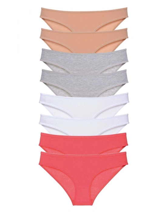8 adet Süper Eko Set Likralı Kadın Slip Külot Ten Gri Beyaz Fuşya